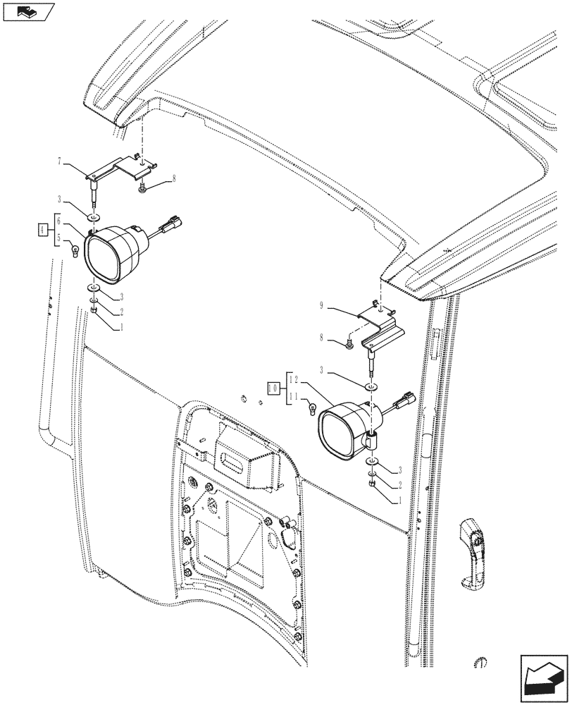 Схема запчастей Case IH FARMALL 105U - (55.404.AQ[02]) - VAR - 331744, 336717 - HEADLIGHT, ROOF-MOUNTED, HEADLIGHT, ISO (55) - ELECTRICAL SYSTEMS