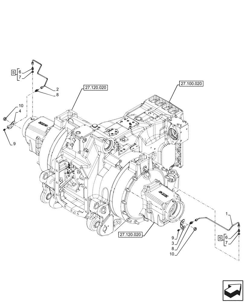 Схема запчастей Case IH OPTUM 270 CVT - (27.120.130) - VAR - 391158, 758052, 758053, 758054 - REAR AXLE, FINAL DRIVE, GREASE, TUBE (27) - REAR AXLE SYSTEM