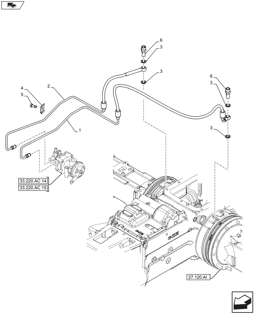 Схема запчастей Case IH FARMALL 115U - (33.220.AC[11]) - VAR - 330335, 331335 - BRAKE LINE W/ AIR BRAKE, ISO - END YR 18-APR-2013 (33) - BRAKES & CONTROLS