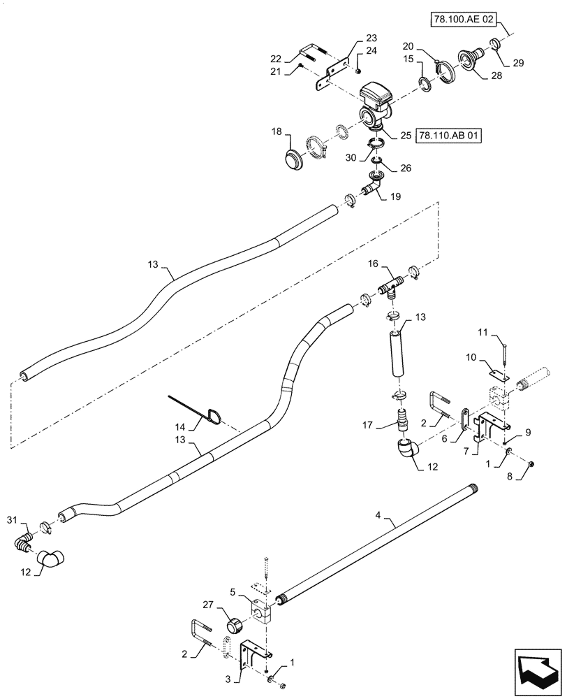 Схема запчастей Case IH PATRIOT 2250 - (78.110.AE[01]) - BOOM PLUMBING, LH, OUTER, 20" NOZZLE SPACING, 5 SECTION, 80, BSN YGT042519 (78) - SPRAYING