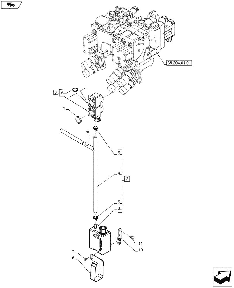 Схема запчастей Case IH PUMA 185 - (35.204.01[08A]) - 3 REMOTE CONTROL VALVES, RESERVOIR - D7411 (35) - HYDRAULIC SYSTEMS