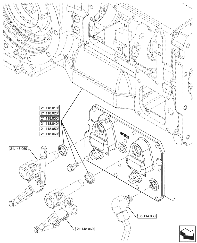 Схема запчастей Case IH FARMALL 100N - (21.118.090) - VAR - 342251, 342252, 342253, 342254, 342255, 342256, 342257, 342258, 743970, 759021 - TRANSMISSION, HOUSING, COVER (21) - TRANSMISSION