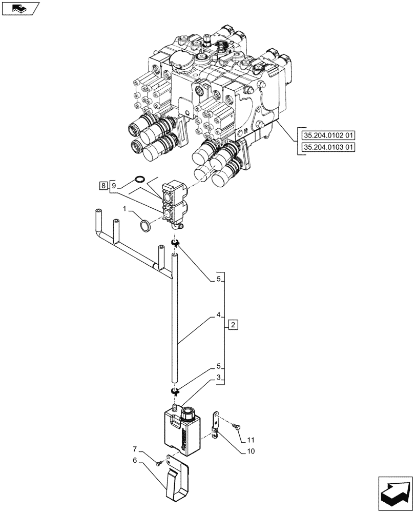 Схема запчастей Case IH PUMA 185 - (35.204.0102[03A]) - 4 REMOTE CONTROL VALVES, RESERVOIR (VAR.729718-743424 / 743668) - D7411 (35) - HYDRAULIC SYSTEMS