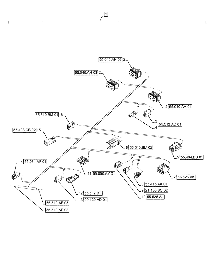 Схема запчастей Case IH FARMALL 110A - (55.510.AF[04]) - VAR - 391610 - MAIN HARNESS, CAB, PART III (55) - ELECTRICAL SYSTEMS