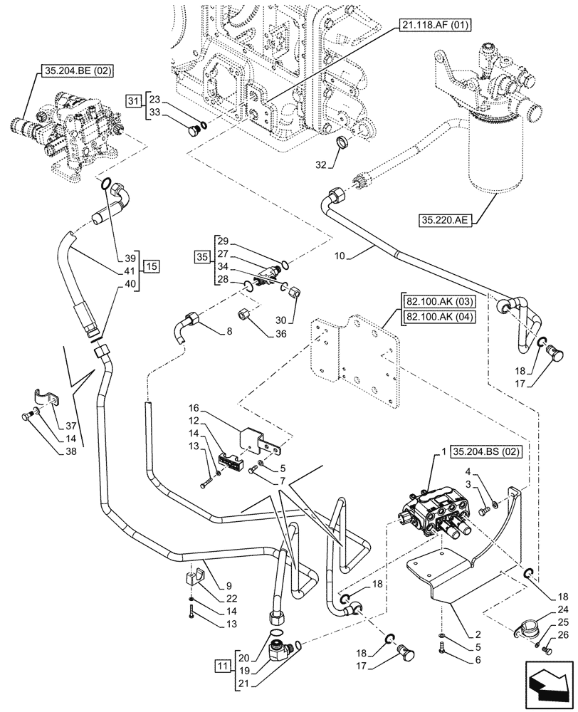 Схема запчастей Case IH FARMALL 105C - (35.204.BS[05]) - VAR - 336125, 338125 - MID-MOUNT CONTROL VALVE, BRACKET, PIPE (35) - HYDRAULIC SYSTEMS