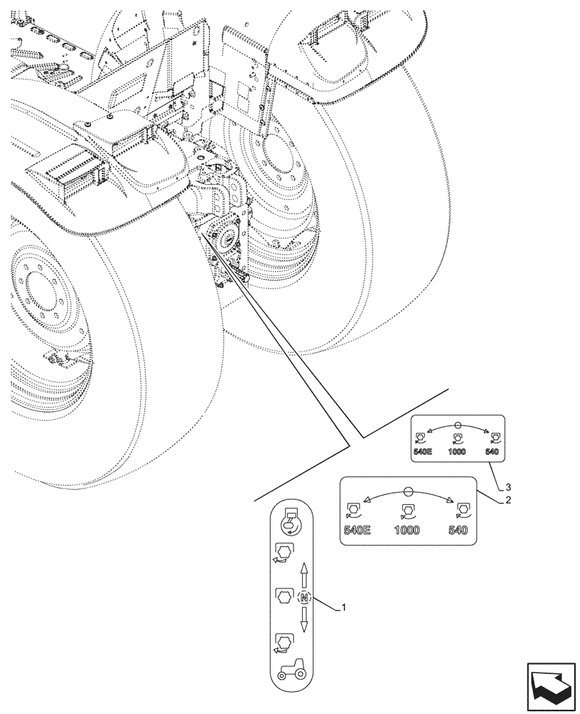 Схема запчастей Case IH FARMALL 80N - (90.108.395) - VAR - 330817 - DECAL, PTO 540/540E/1000 RPM (90) - PLATFORM, CAB, BODYWORK AND DECALS