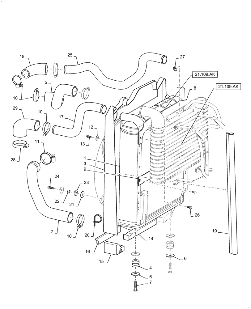 Схема запчастей Case IH FARMALL 55C - (21.109.AC) - TRANSMISSION, COOLING SYSTEM LINE (21) - TRANSMISSION