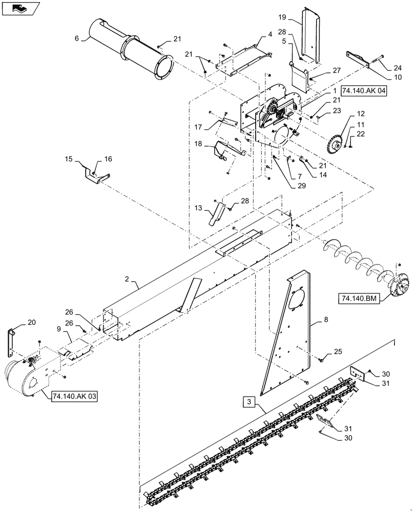 Схема запчастей Case IH 5088 - (74.140.AK[02]) - TAILINGS ELEVATOR CHAIN, ASN Y9G001953 (74) - CLEANING