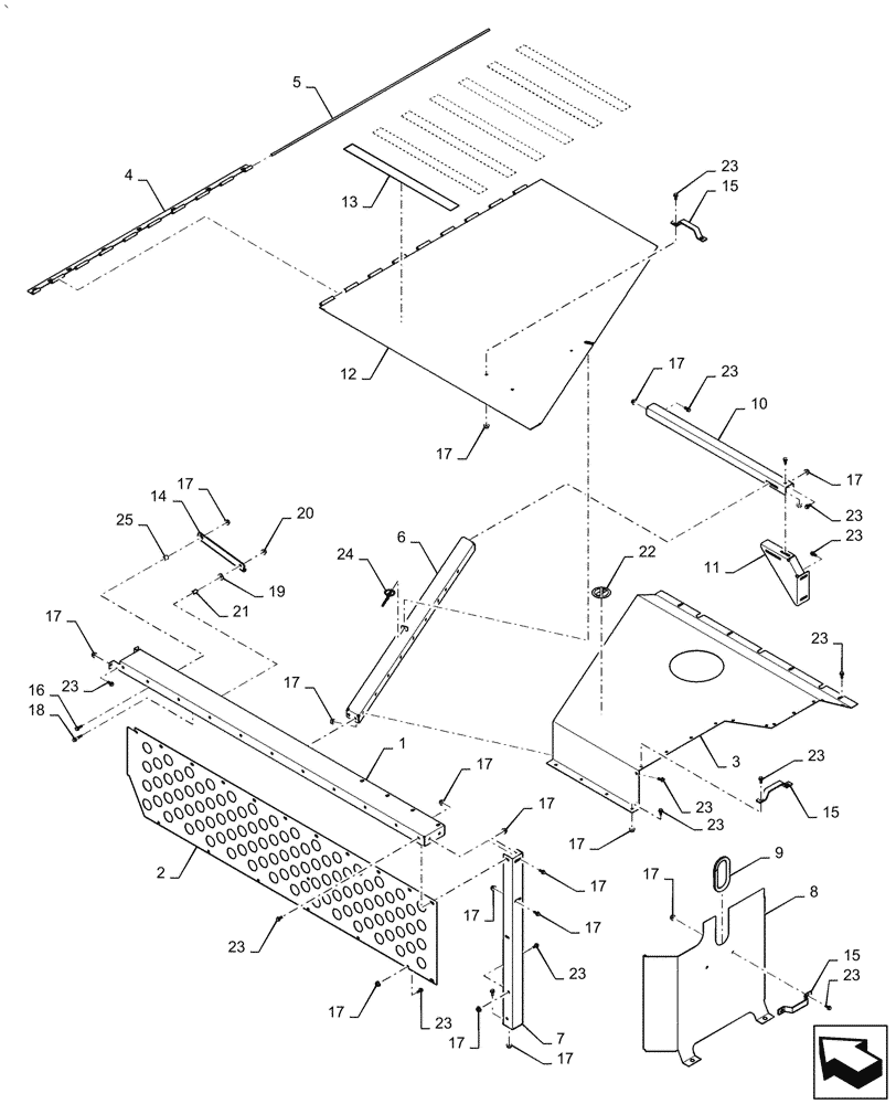 Схема запчастей Case IH AF4077 - (90.105.CA[01]) - ENGINE SHIELD, SERVICE DECK (90) - PLATFORM, CAB, BODYWORK AND DECALS