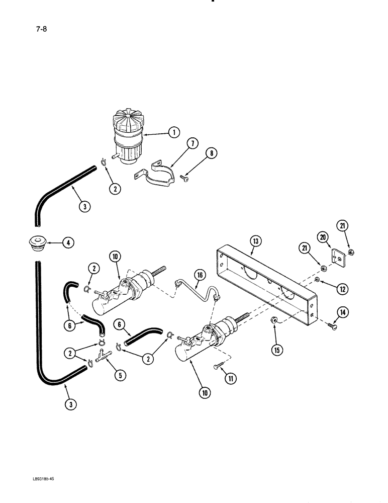 Схема запчастей Case IH 1670 - (7-08) - MASTER BRAKE CYLINDERS RESERVOIR, CONNECTIONS AND MOUNTING (5.1) - BRAKES