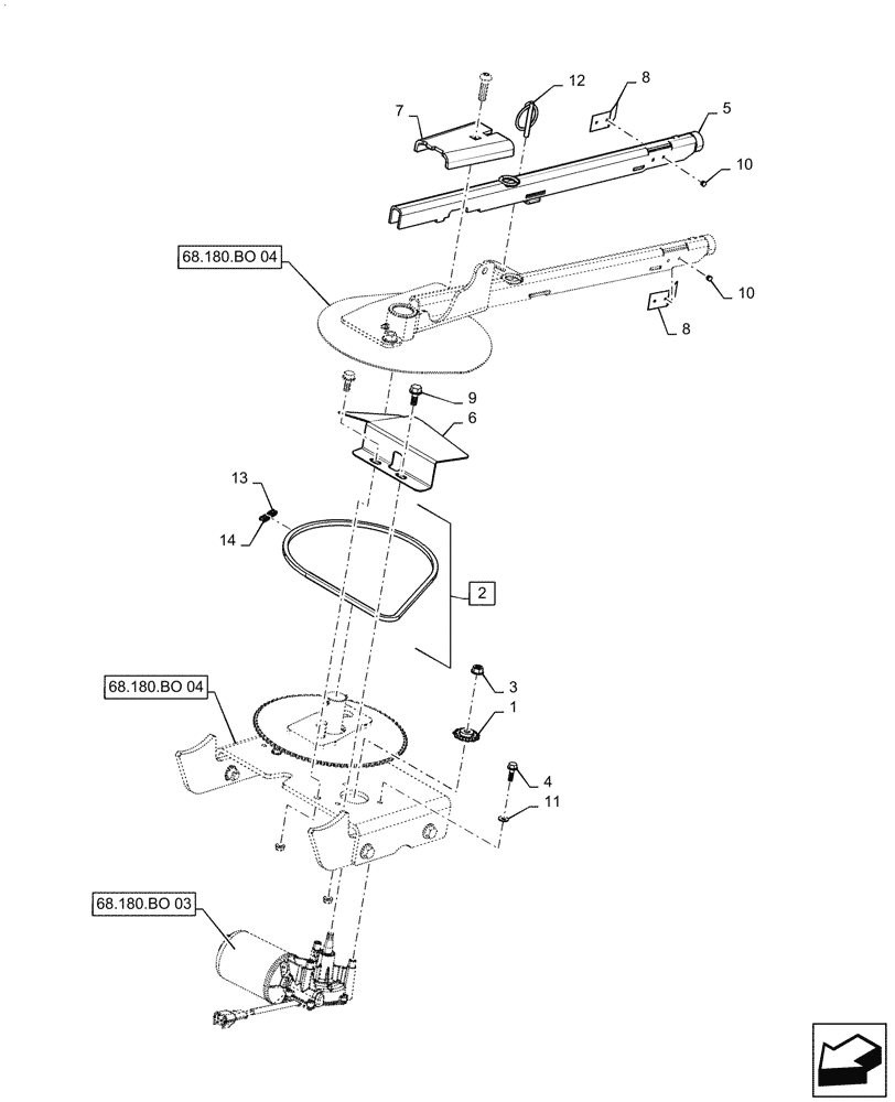 Схема запчастей Case IH RB465 - (68.180.BO[01]) - TWINE ARM, P.I.N. YGN190281 AND AFTER (68) - TYING/WRAPPING