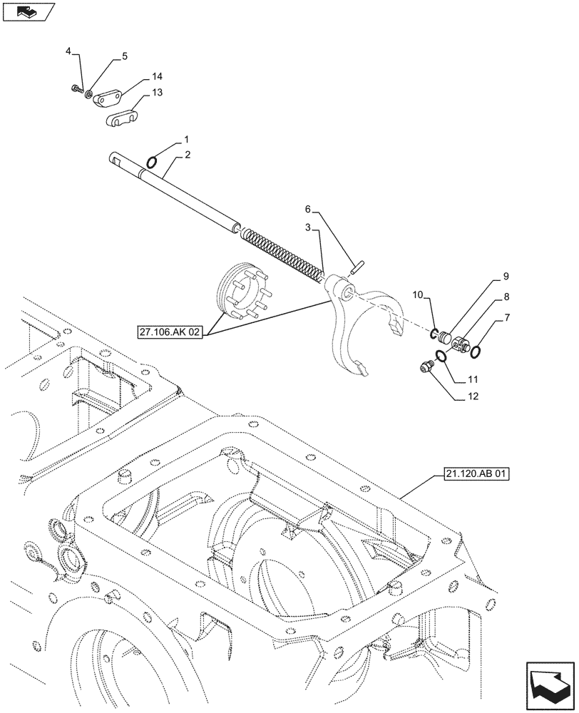 Схема запчастей Case IH FARMALL 115U - (27.106.AK[01]) - STD + VAR - 743933 - DIFFERENTIAL LOCK, ROD & FORKS (27) - REAR AXLE SYSTEM