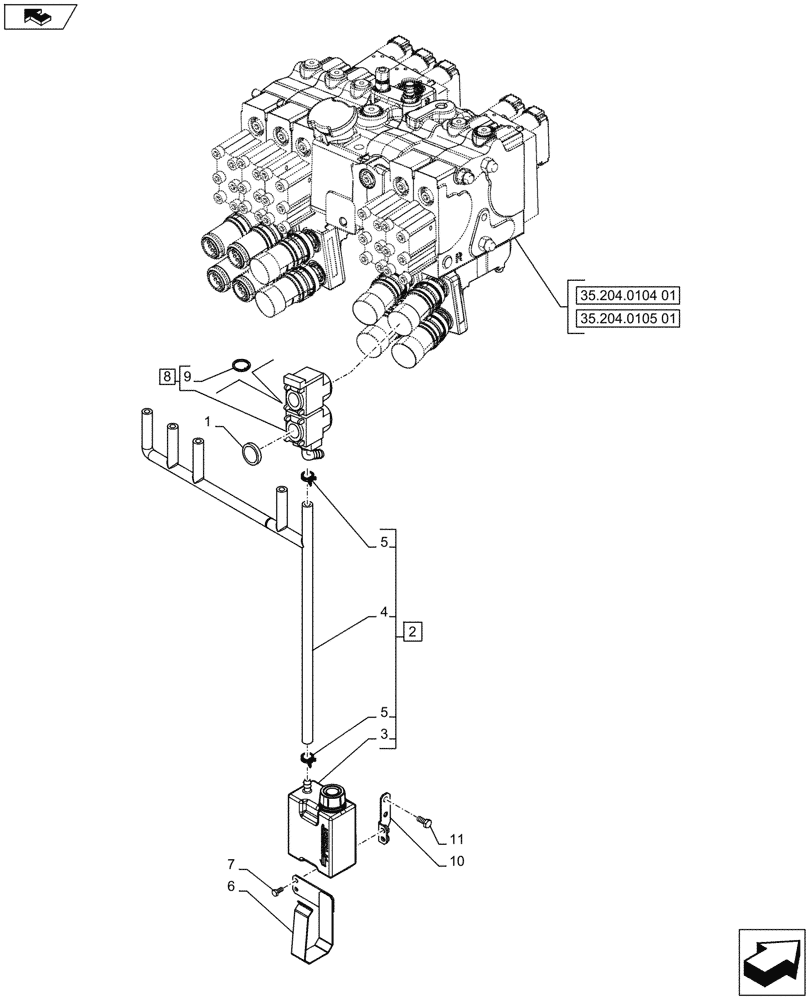 Схема запчастей Case IH PUMA 215 - (35.204.0104[03A]) - 5 REMOTE CONTROL VALVES, RESERVOIR (VAR.729252-743425 / 743669) - D7411 (35) - HYDRAULIC SYSTEMS