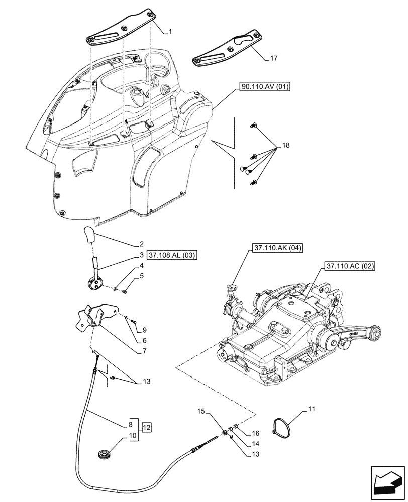 Схема запчастей Case IH FARMALL 65C - (37.108.AL[02]) - VAR - 743595 - LIFT-O-MATIC, CONTROL LEVER, W/O CAB (37) - HITCHES, DRAWBARS & IMPLEMENT COUPLINGS