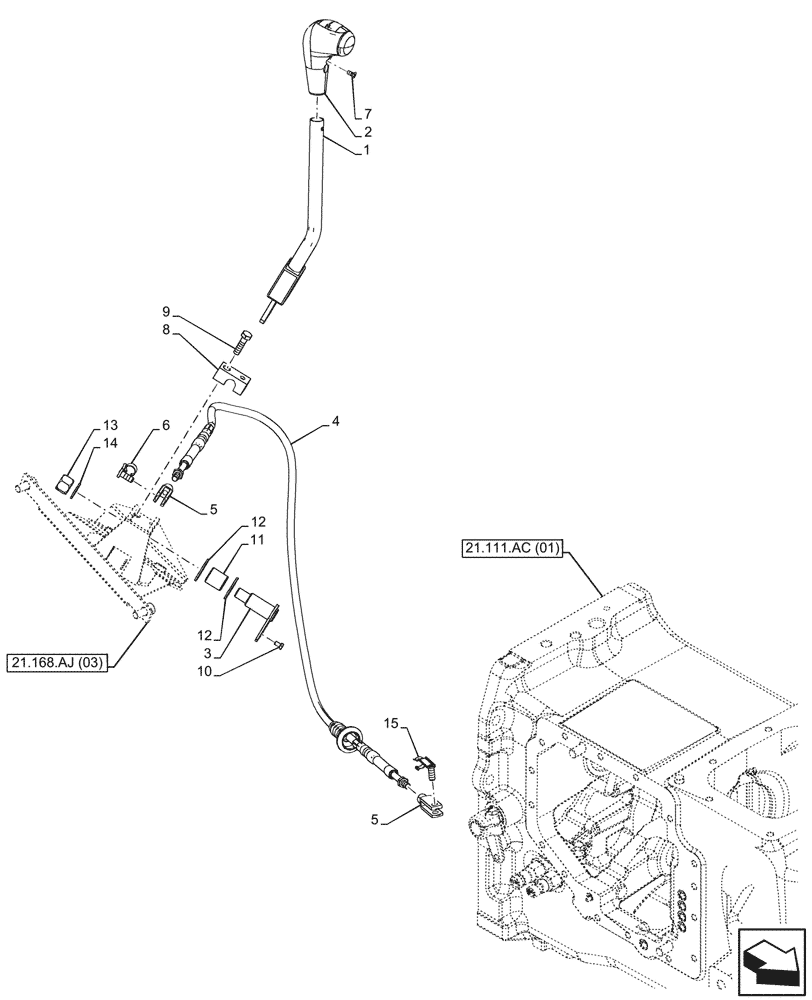 Схема запчастей Case IH MAXXUM 150 - (21.168.AJ[04]) - VAR - 394782, 758068, 758069 - GEARSHIFT, CONTROLS, LEVER, CABLE (21) - TRANSMISSION