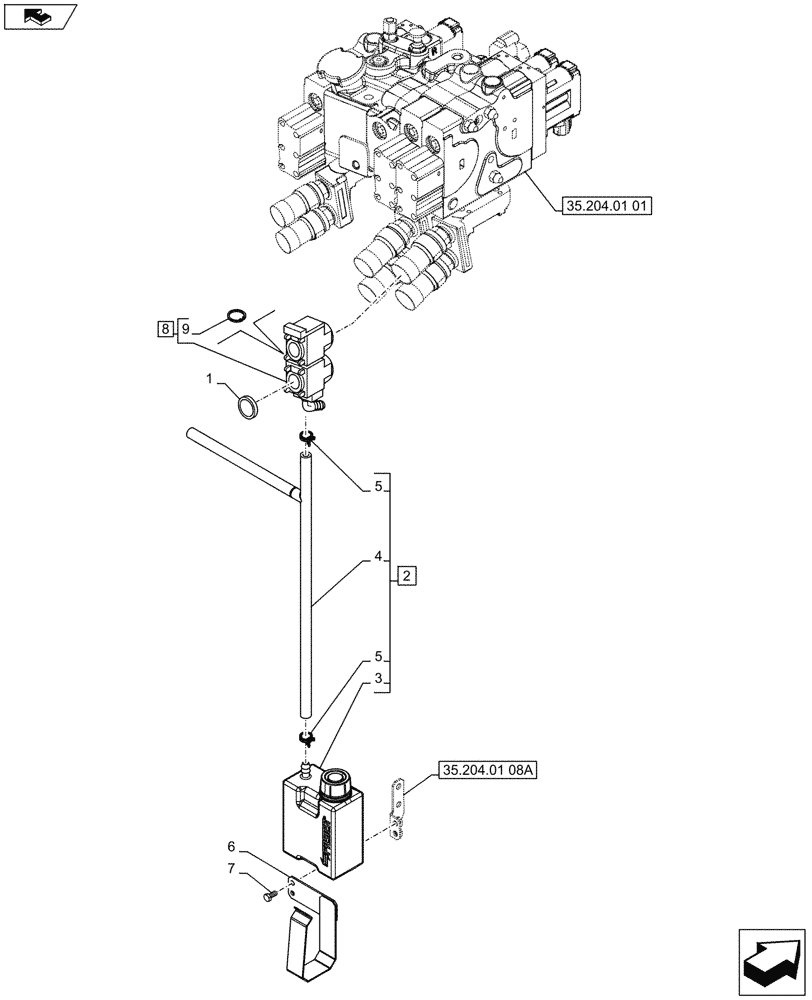 Схема запчастей Case IH PUMA 230 - (35.204.01[09]) - 3 REMOTE CONTROL VALVES, RESERVOIR (VAR.743823-743826) (35) - HYDRAULIC SYSTEMS