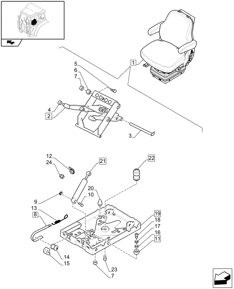 Схема запчастей Case IH FARMALL 105U - (1.93.3/02B[04]) - SWIVEL FABRIC SEAT WITH AIR SUSPENSION, SWITCH AND ARMREST - BREAKDOWN - D7342 (10) - OPERATORS PLATFORM/CAB