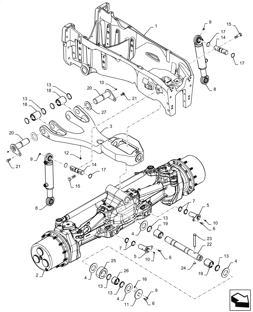 Схема запчастей Case IH MAGNUM 340 - (25.100.BB[04]) - VAR- 429380 - FRONT AXLE SUSPENSION, CLASS 5 WIDE MFD AXLE - ASN ZFRF05001 (25) - FRONT AXLE SYSTEM