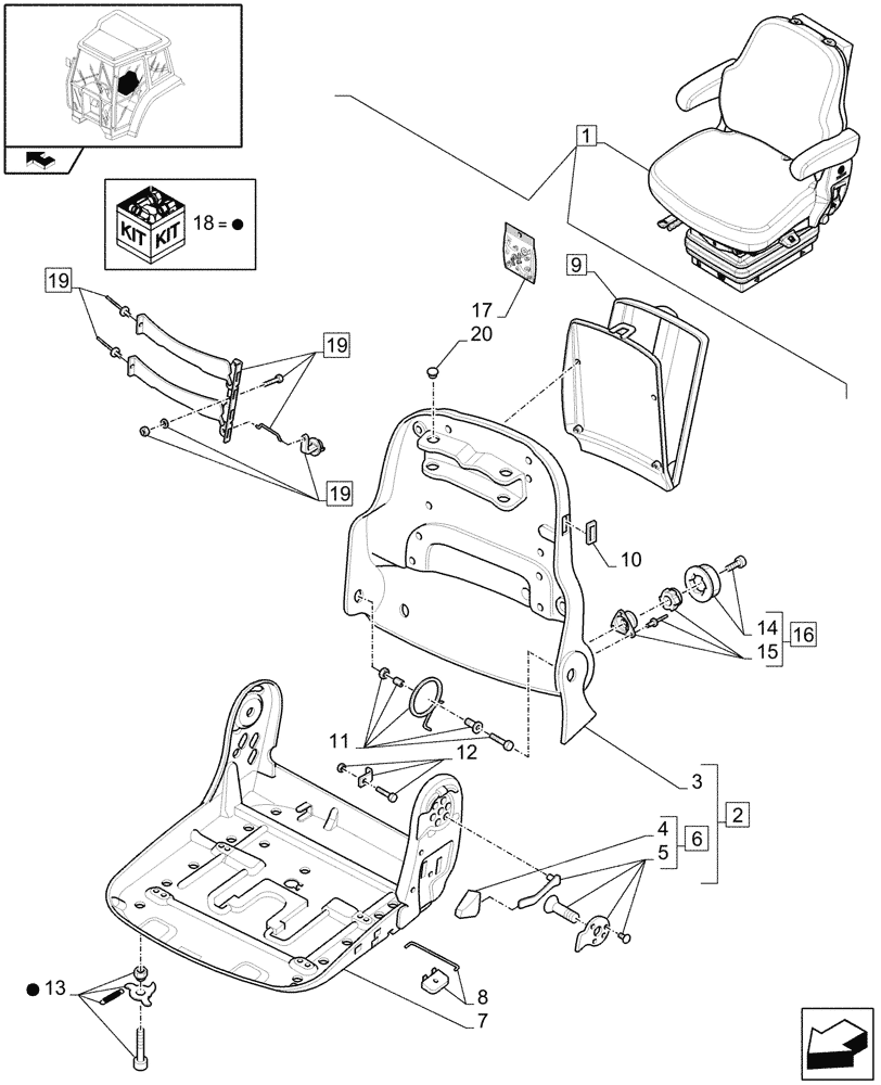 Схема запчастей Case IH FARMALL 105U - (1.93.3/02B[02]) - SWIVEL FABRIC SEAT WITH AIR SUSPENSION, SWITCH AND ARMREST - BREAKDOWN - D7342 (10) - OPERATORS PLATFORM/CAB