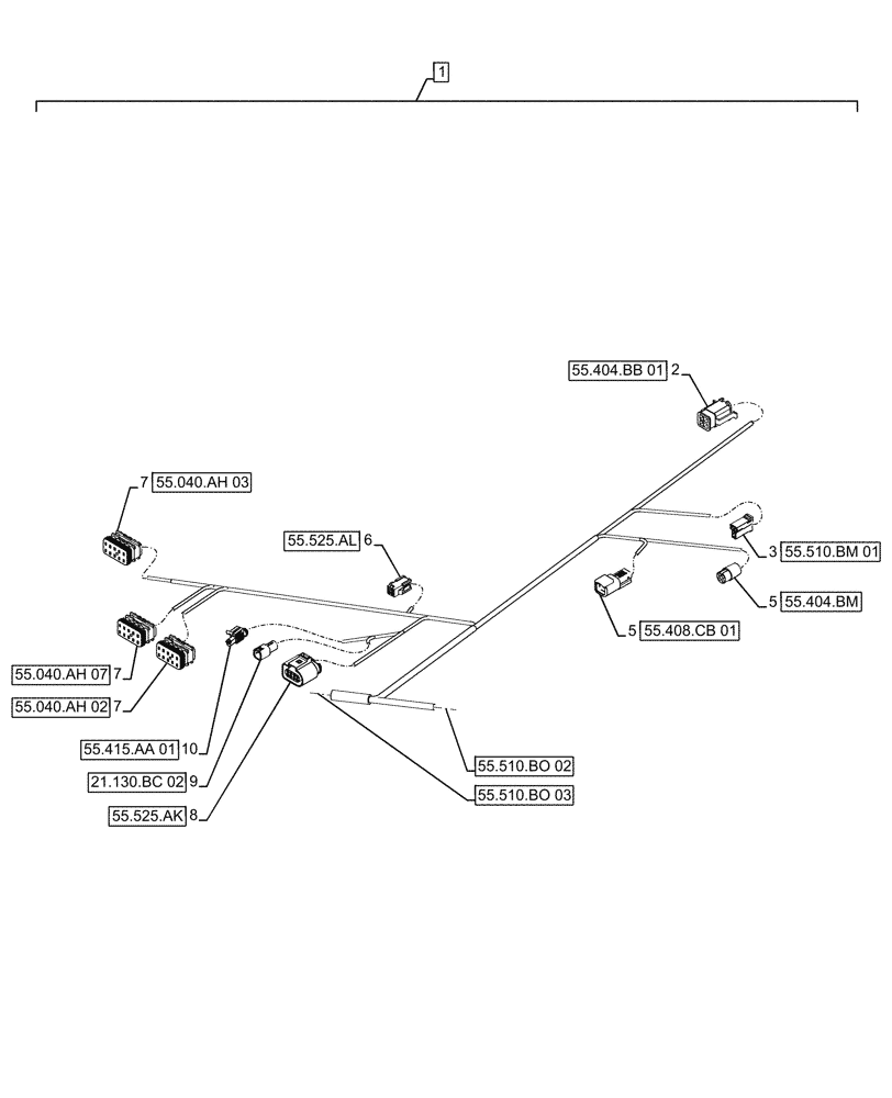 Схема запчастей Case IH FARMALL 110A - (55.510.BO[04]) - VAR - 393315 - MAIN HARNESS, W/O CAB, PART III (55) - ELECTRICAL SYSTEMS