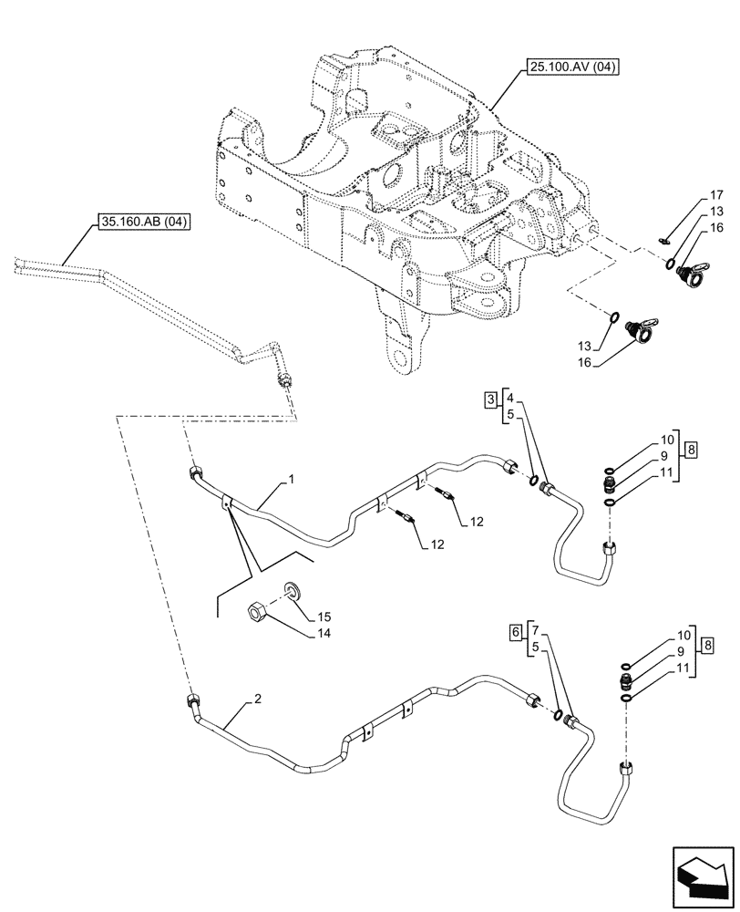 Схема запчастей Case IH MAXXUM 115 - (35.160.AB[10]) - VAR - 758544 - 3 POINT HITCH, FRONT, HYD. LINE (35) - HYDRAULIC SYSTEMS