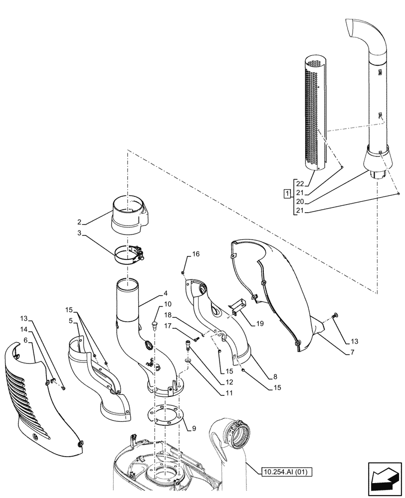Схема запчастей Case IH FARMALL 110C - (10.254.AD[02A]) - VAR - 743545 - VERTICAL EXHAUST, EXHAUST PIPE - D9165 (10) - ENGINE