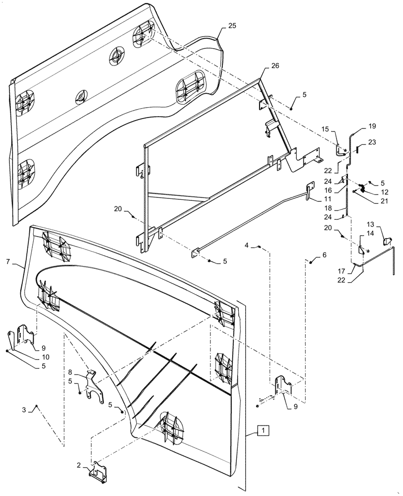 Схема запчастей Case IH 5088 - (90.105.BH[04]) - BODY PANELS, RH (90) - PLATFORM, CAB, BODYWORK AND DECALS