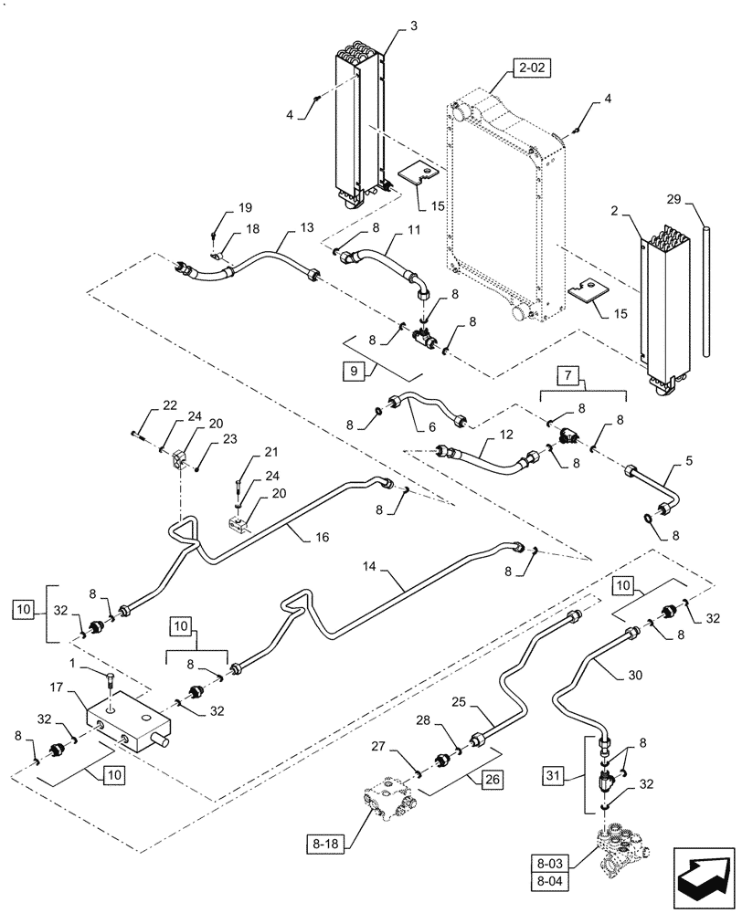 Схема запчастей Case IH MX200 - (08-01[02]) - HYDRAULIC SYSTEM OIL COOLER - ASN JJA0114347 (08) - HYDRAULICS