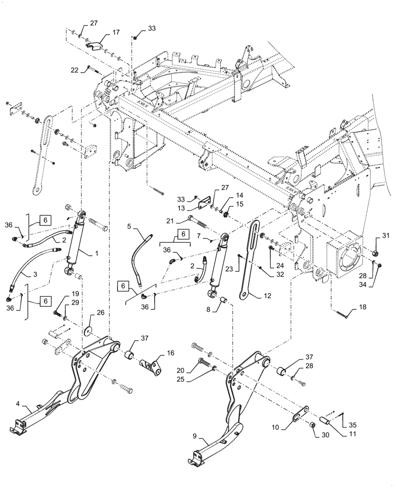 Схема запчастей Case IH WD2303 - (35.905.AB[06]) - HYDRAULIC SYSTEM, HEADER, LIFT, NON DRAPER (6-CYL HI) (35) - HYDRAULIC SYSTEMS