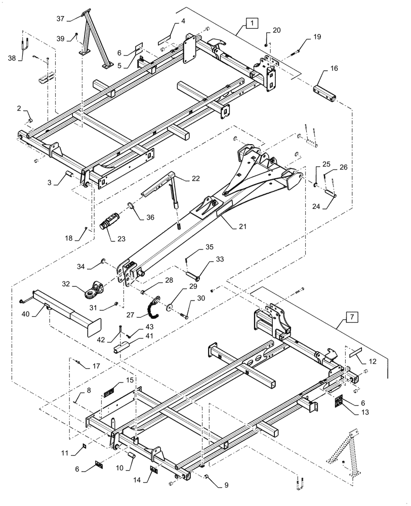 Схема запчастей Case IH TM255 - (39.100.010) - MAIN FRAME, RIGID PULL HITCH (39) - FRAMES AND BALLASTING