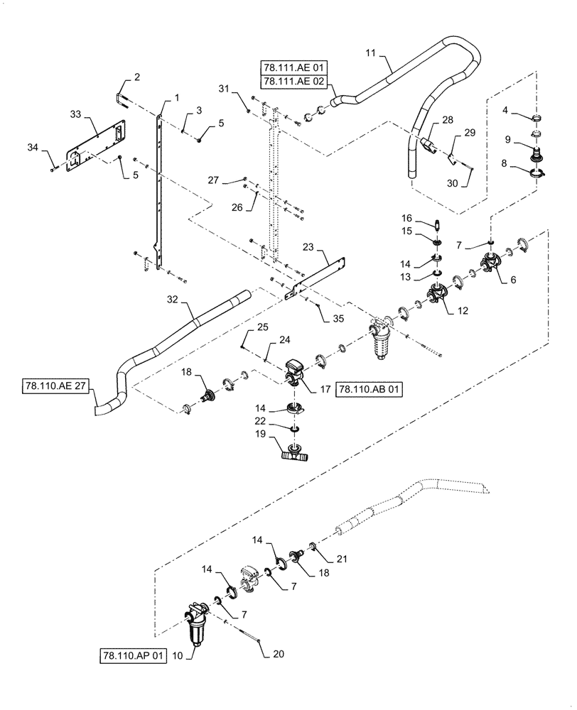 Схема запчастей Case IH PATRIOT 2250 - (78.110.AE[28]) - BOOM PLUMBING, CENTER, 20" NOZZLE SPACING, 6 SECTION, 90 ASN YGT042518 (78) - SPRAYING