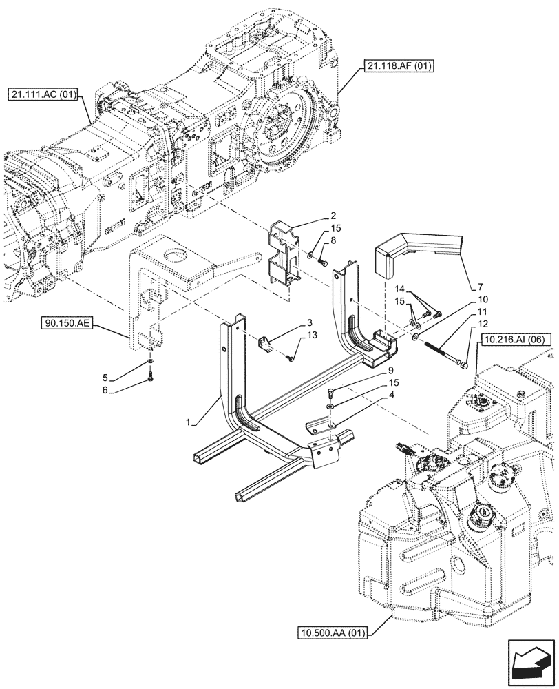 Схема запчастей Case IH MAXXUM 145 - (10.216.AI[05]) - VAR - 758922, 758923 - FUEL TANK, SUPPORT (10) - ENGINE