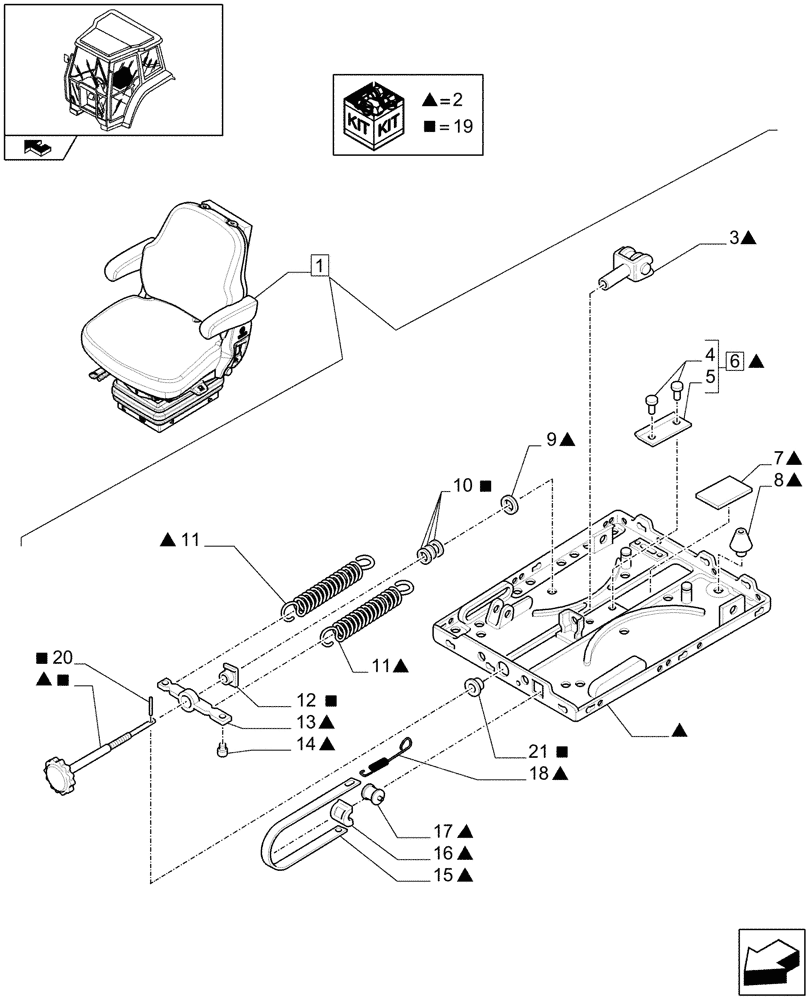 Схема запчастей Case IH FARMALL 85U - (1.93.3/01E[05]) - DELUXE VINYL SEAT WITH MECHANICAL SUSPENSION, SWITCH AND ARMREST - BREAKDOWN - D7342 (10) - OPERATORS PLATFORM/CAB