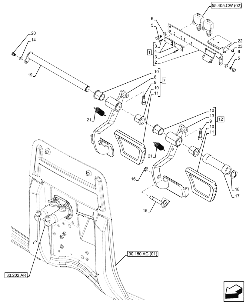 Схема запчастей Case IH MAXXUM 115 - (33.202.BN[02A]) - VAR - 391610, 758479, 758481 - BRAKE, PEDAL, BEGIN YR 14-OCT-2015 (33) - BRAKES & CONTROLS