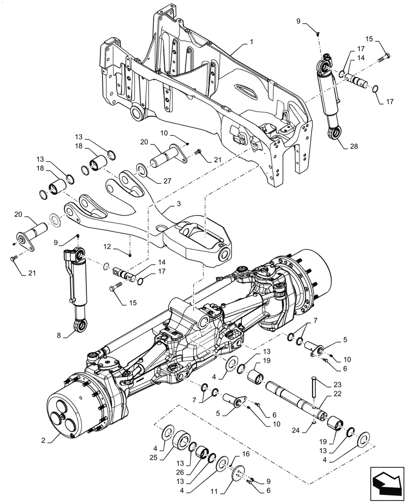 Схема запчастей Case IH MAGNUM 380 - (25.100.BB[03]) - VAR- 429380 - FRONT AXLE SUSPENSION, CLASS 5 WIDE MFD AXLE - BSN ZFRF05001 (25) - FRONT AXLE SYSTEM