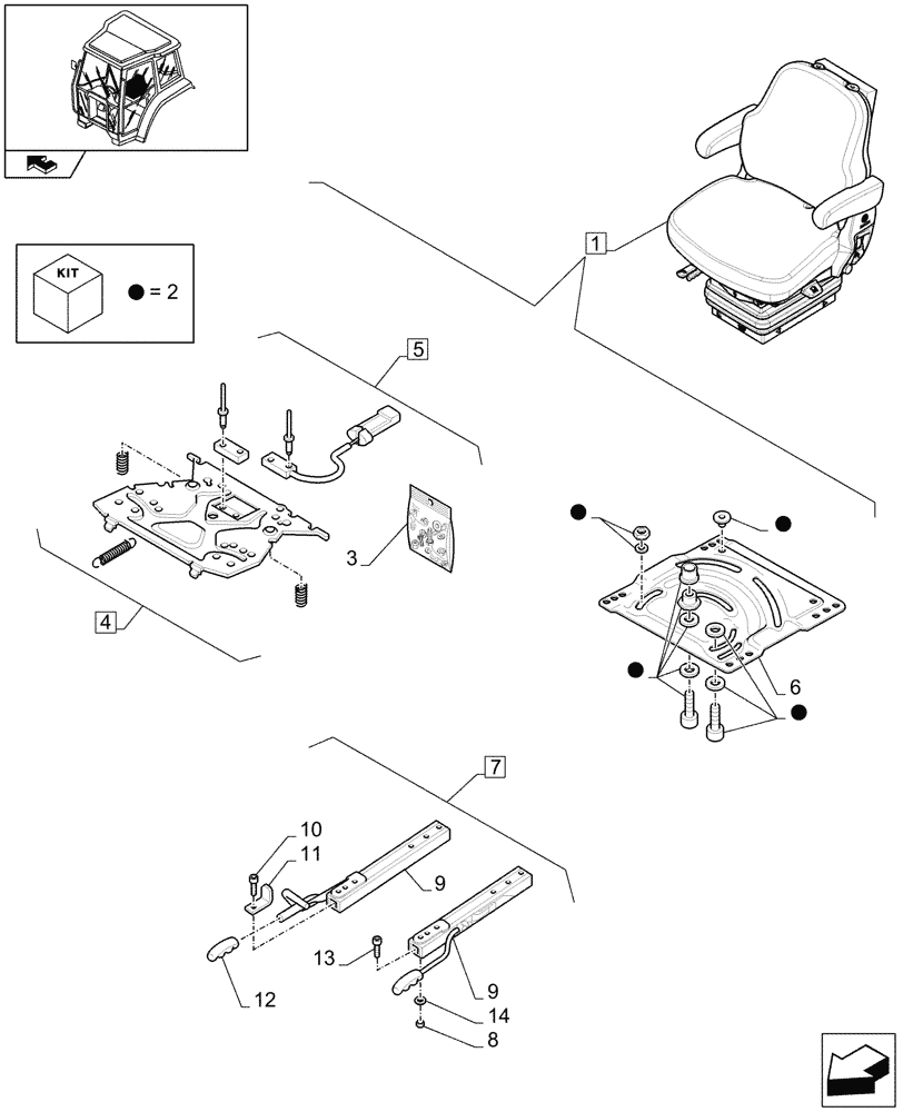 Схема запчастей Case IH FARMALL 85U - (1.93.3/01E[03]) - DELUXE VINYL SEAT WITH MECHANICAL SUSPENSION, SWITCH AND ARMREST - BREAKDOWN - D7342 (10) - OPERATORS PLATFORM/CAB