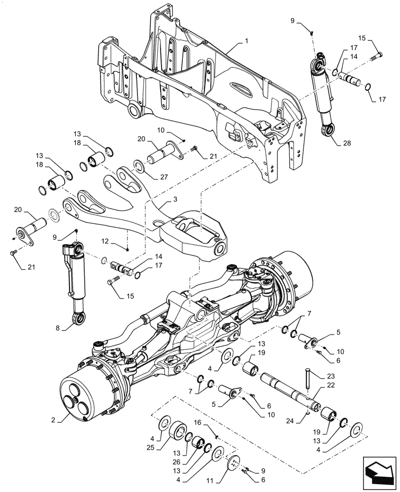 Схема запчастей Case IH MAGNUM 3154 - (25.100.BB[01]) - VAR- 429199 - FRONT AXLE SUSPENSION, CLASS 5 MFD AXLE - BSN ZFRF05001 (25) - FRONT AXLE SYSTEM