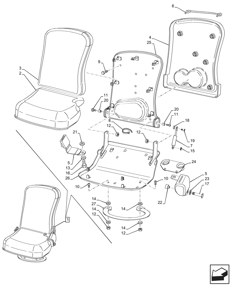 Схема запчастей Case IH MAXXUM 135 - (90.151.AC[06]) - VAR - 758569 - PASSENGER SEAT, COMPONENTS (90) - PLATFORM, CAB, BODYWORK AND DECALS