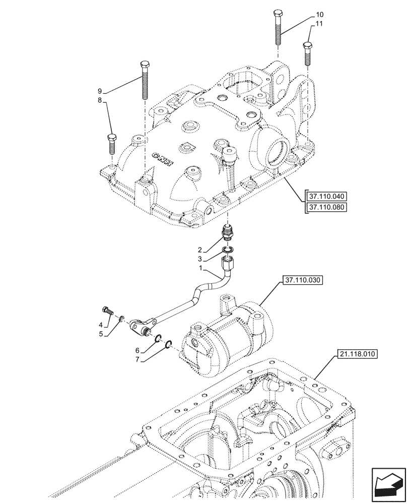 Схема запчастей Case IH FARMALL 90V - (37.110.110) - VAR - 341790, 341846, 341847, 342377, 342378, 342379, 342380, 342381, 342382, 342383, 342384, 342385, 759012, 759013 - REAR, HYDRAULIC LIFT, CYLINDER, LINE (37) - HITCHES, DRAWBARS & IMPLEMENT COUPLINGS