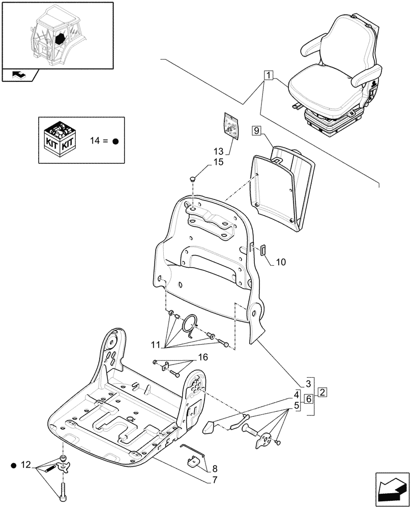 Схема запчастей Case IH FARMALL 95U - (1.93.3/01D[02]) - DELUXE SEAT WITH MECHANICAL SUSPENSION, SWITCH AND ARMREST - BREAKDOWN - W/ CAB - D7342 (10) - OPERATORS PLATFORM/CAB