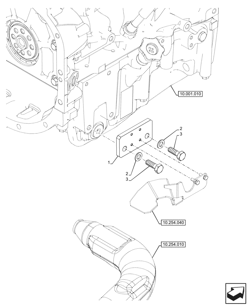 Схема запчастей Case IH FARMALL 80V - (10.254.060) - VAR - 743915 - MUFFLER, HORIZONTAL SILENCER, SPACER, CAB (10) - ENGINE