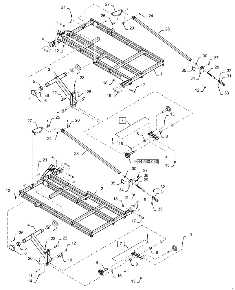 Схема запчастей Case IH TM255 - (39.100.020) - WING FRAME (39) - FRAMES AND BALLASTING