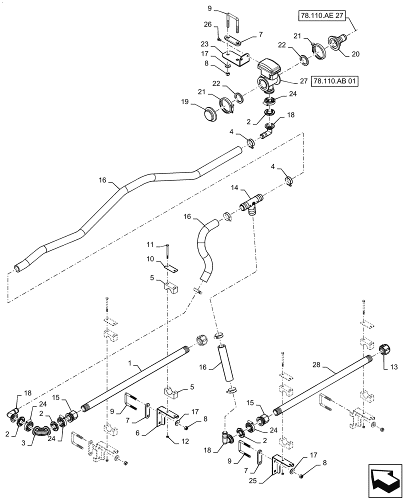 Схема запчастей Case IH PATRIOT 2250 - (78.110.AE[26]) - BOOM PLUMBING, LH, OUTER, 20" NOZZLE SPACING, 6 SECTION, 90, ASN YGT042518 (78) - SPRAYING