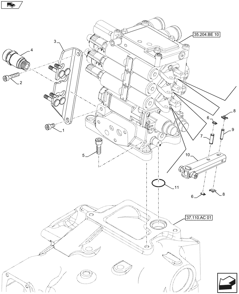 Схема запчастей Case IH FARMALL 115U - (35.204.BE[09]) - VAR - 332844 - REMOTE CONTROL VALVE (4 REMOTES) (35) - HYDRAULIC SYSTEMS