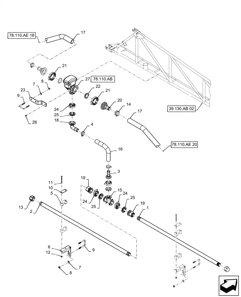 Схема запчастей Case IH PATRIOT 2250 - (78.110.AE[19]) - BOOM PLUMBING, RH, INNER, 20" NOZZLE SPACING, 5 SECTION, 90, ASN YGT042518 (78) - SPRAYING