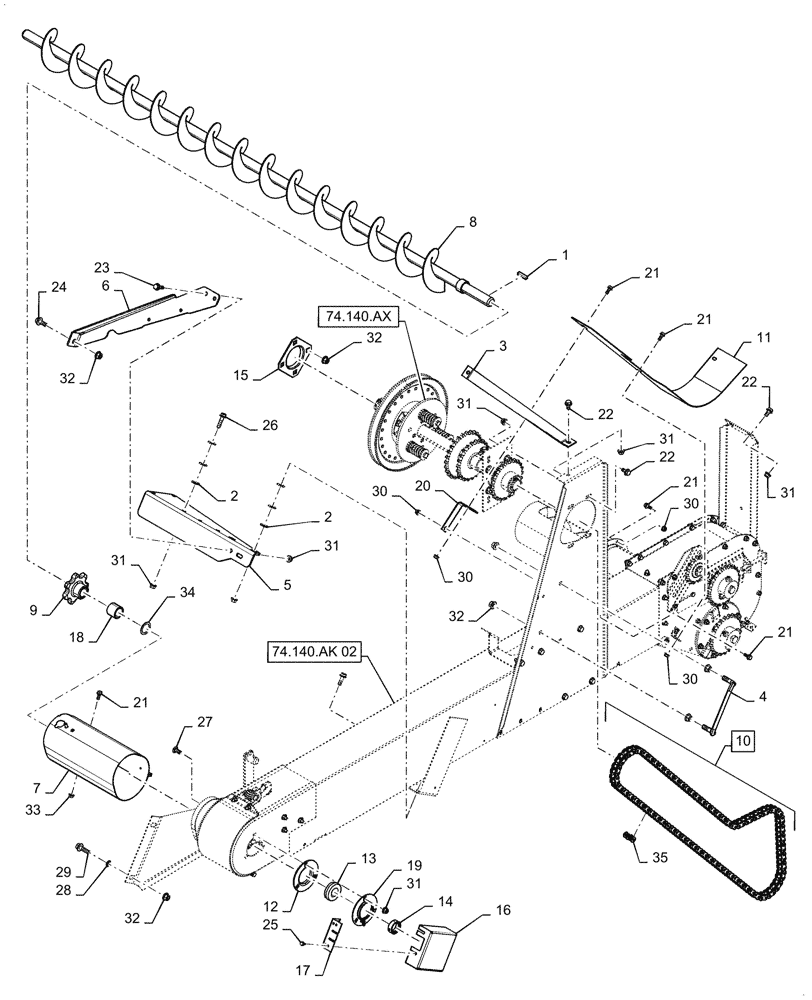 Схема запчастей Case IH 5088 - (74.140.AK[01]) - TAILINGS ELEVATOR (74) - CLEANING