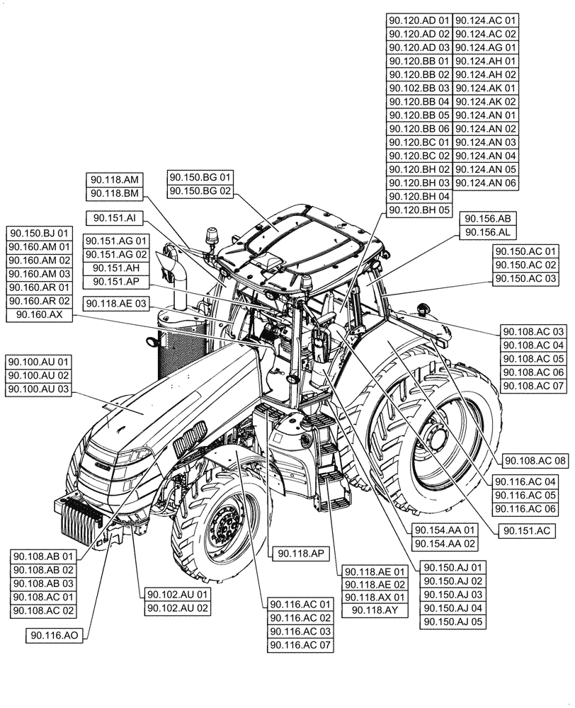 Схема запчастей Case IH MAGNUM 280 - (00.000.90) - PICTORIAL INDEX - PLATFORM, CAB, BODYWORK AND DECALS (00) - GENERAL & PICTORIAL INDEX