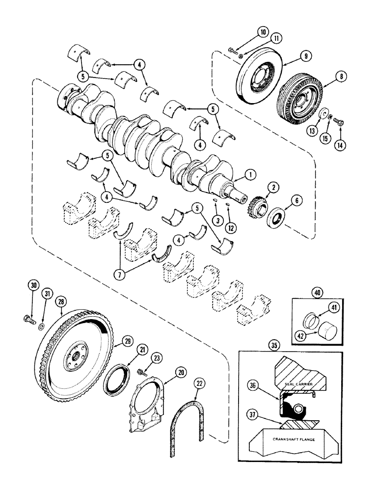 Схема запчастей Case IH 2394 - (2-36) - CRANKSHAFT AND FLYWHEEL, 504BDT DIESEL ENGINE (02) - ENGINE