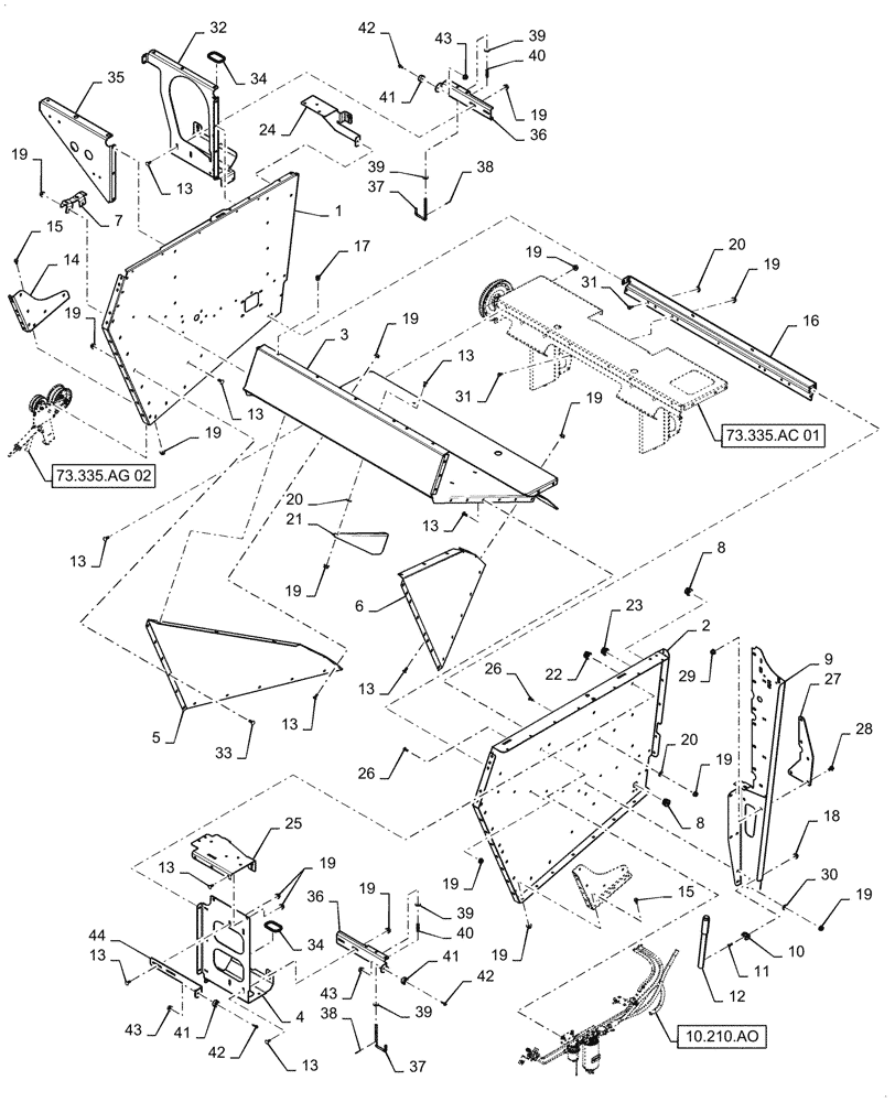 Схема запчастей Case IH 6088 - (73.230.AQ[02]) - REAR HOOD BOX (73) - RESIDUE HANDLING