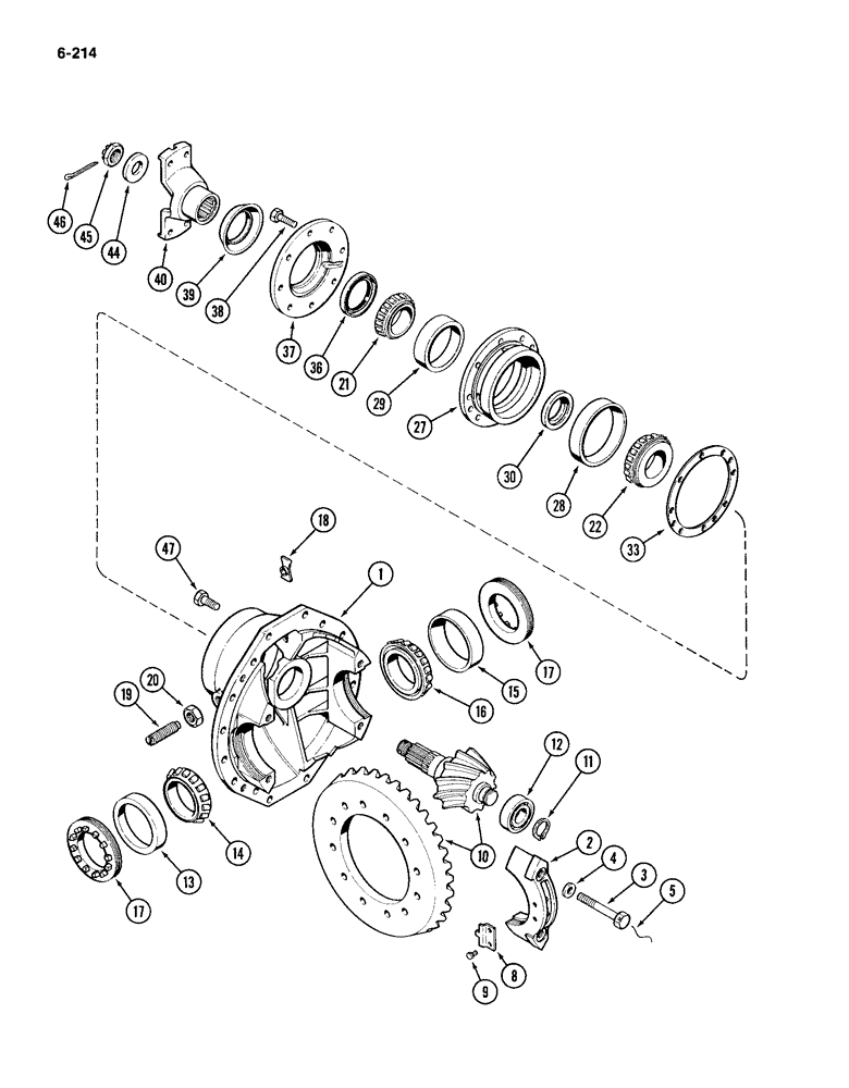 Схема запчастей Case IH 4994 - (6-214) - FRONT STEERING AXLE, P.I.N. 8865501 AND AFTER, DIFFERENTIAL (06) - POWER TRAIN